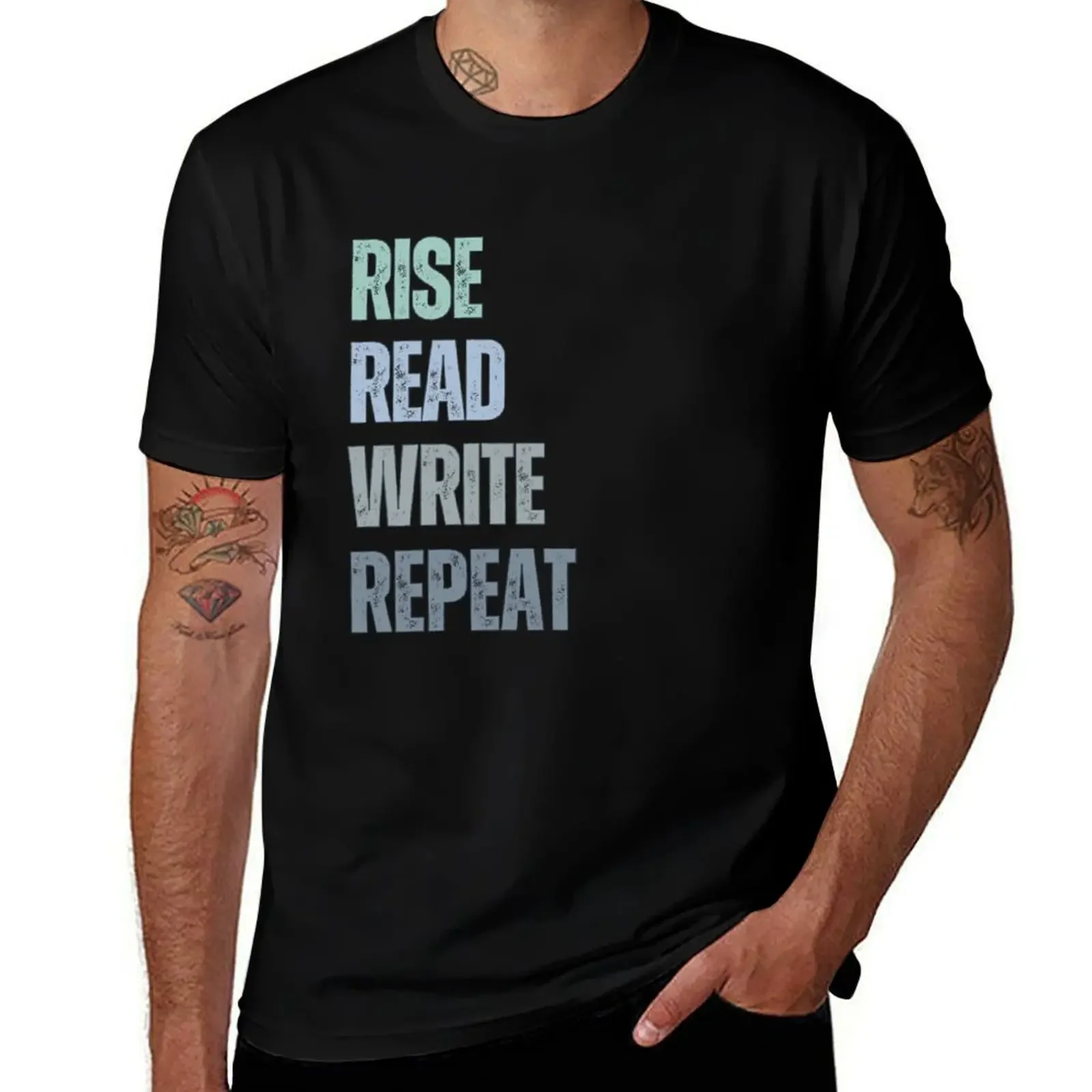 Bookish Saying Rise Read Write Repeat T-Shirt Anime t-shirt essential t shirt cotton man t-shirts Men's t shirts