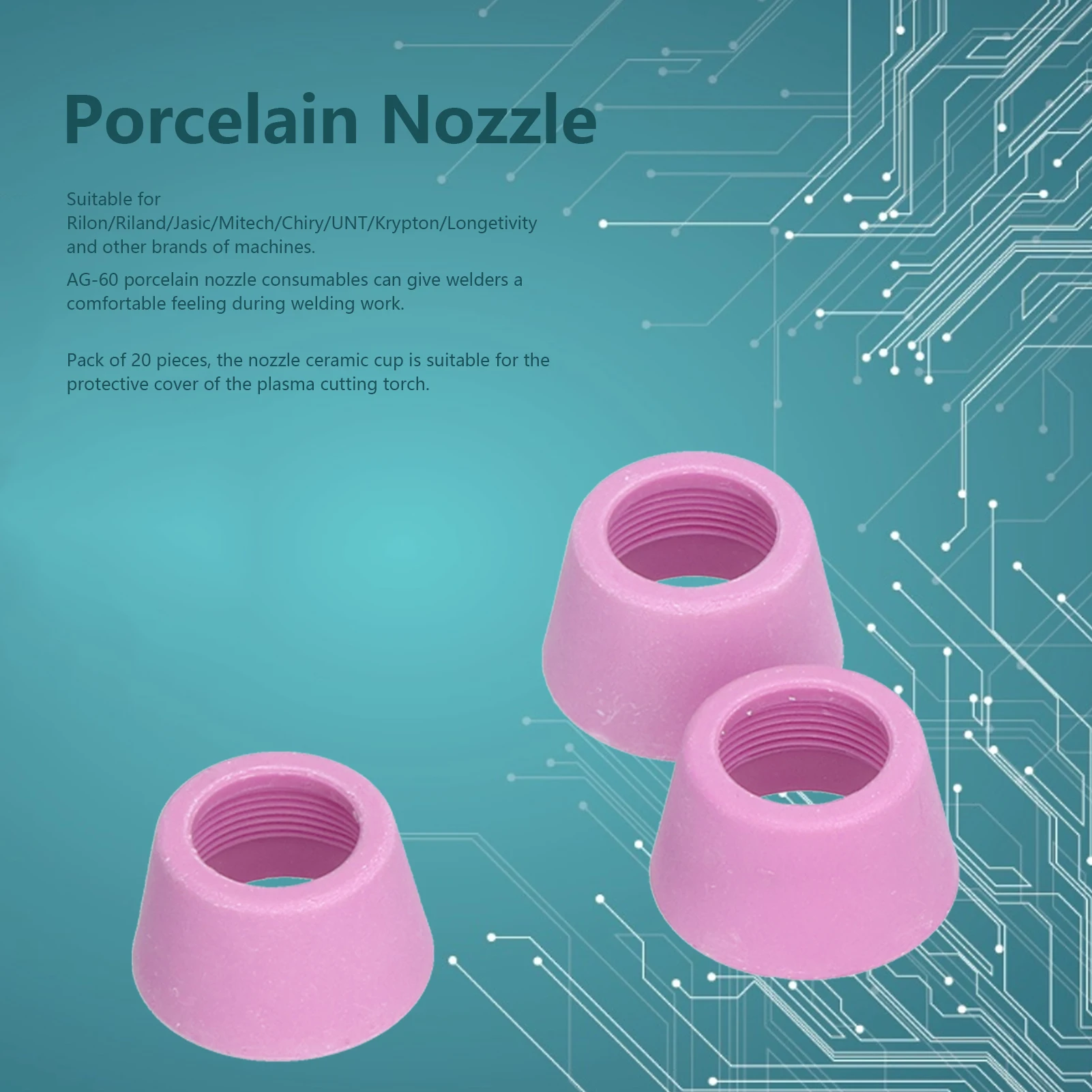 20Pcs Porcelain Nozzle AG‑60 Consumables Ceramic Protective Cover For Plasma Cutting Torch Welding Accessories