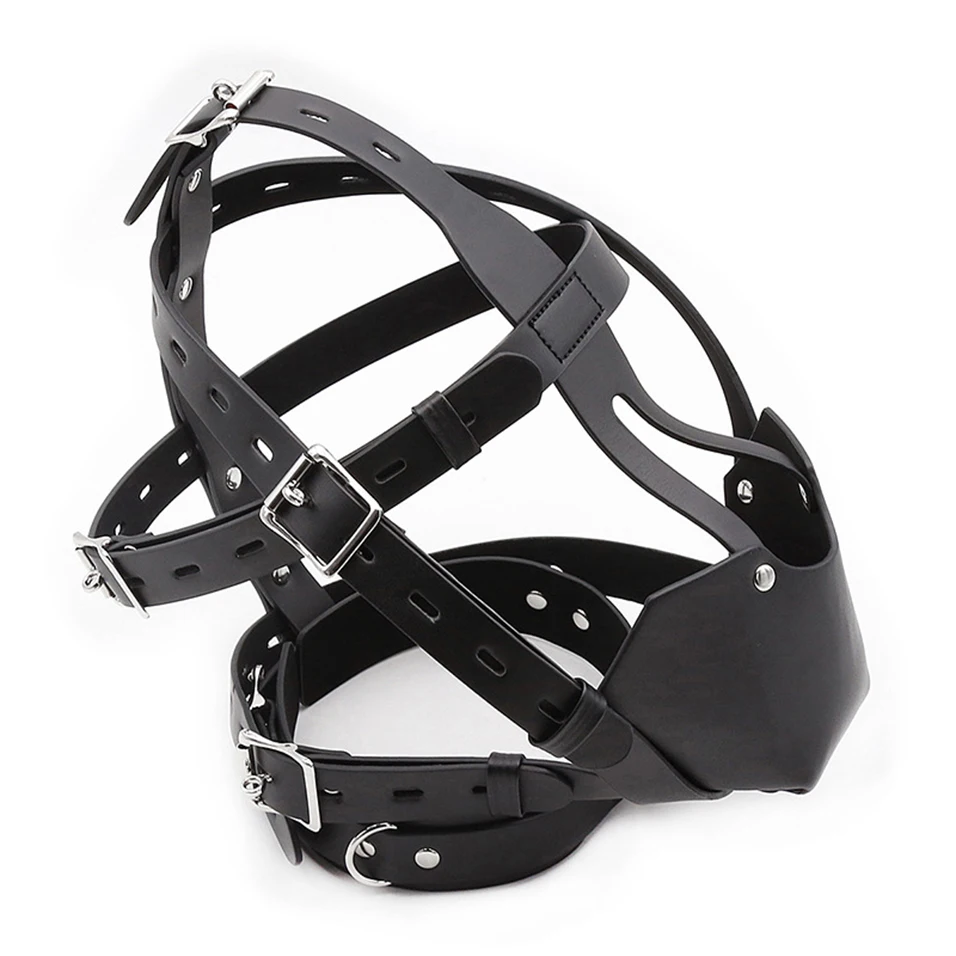 SM Leather Hood Mask BDSM Bondage Harness Gag Muzzle Mask With Ball Mouth Gag Fetish Erotic Slave Restraint Sex Toys For Couples view 5
