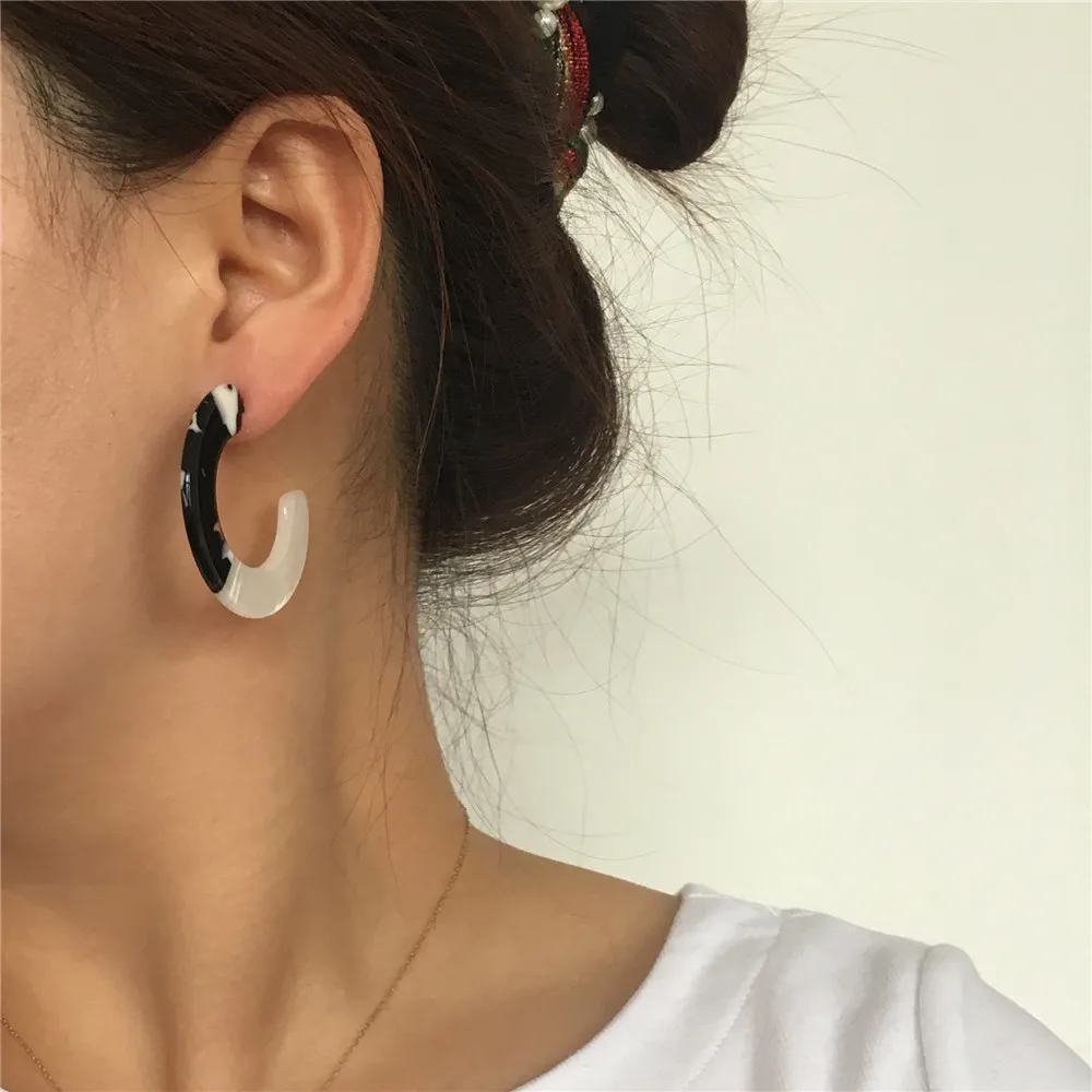 Casual Marble Brown Black Circle Drop Earrings For Women Girl Daily Elegant Classic Lovely Elegant Jewelry