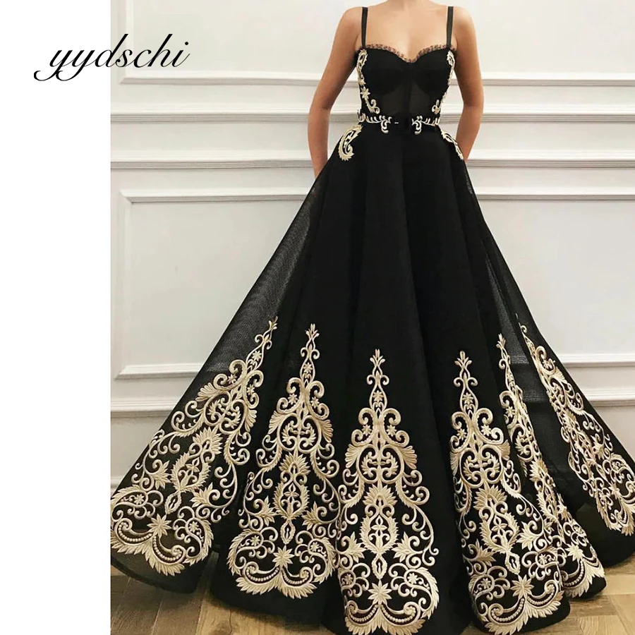 Disesuaikan Applique pesta Prom gaun tali Spaghetti panjang lantai ilusi bola gaun malam elegan Formal gaun untuk wanita