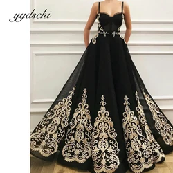 Customized Applique Party Prom Dress Spaghetti Strap Floor Length Illusion Ball Gown Elegant Evening Formal Dresses for Women