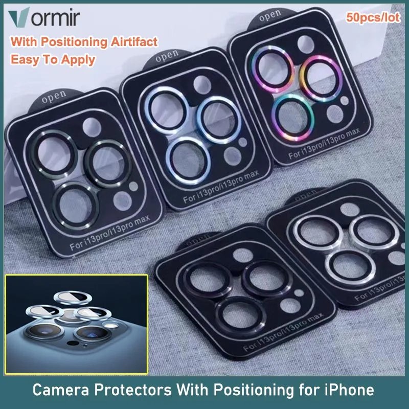 VORMIR 50pcs Camera Protectors for iPhone 14 13 12 11 Pro Max Mobile Phone Accessories Lens Metal Ring With Position