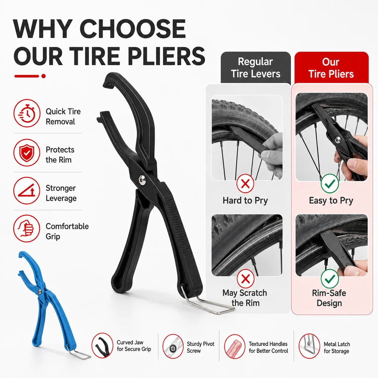 PINMOAP 1PC Bicycle Tire Bead Pliers Tire Mounting Removal Tool Strong Grip Tyre Lever For Mountain Road Bike Wheel Change Repai view 2