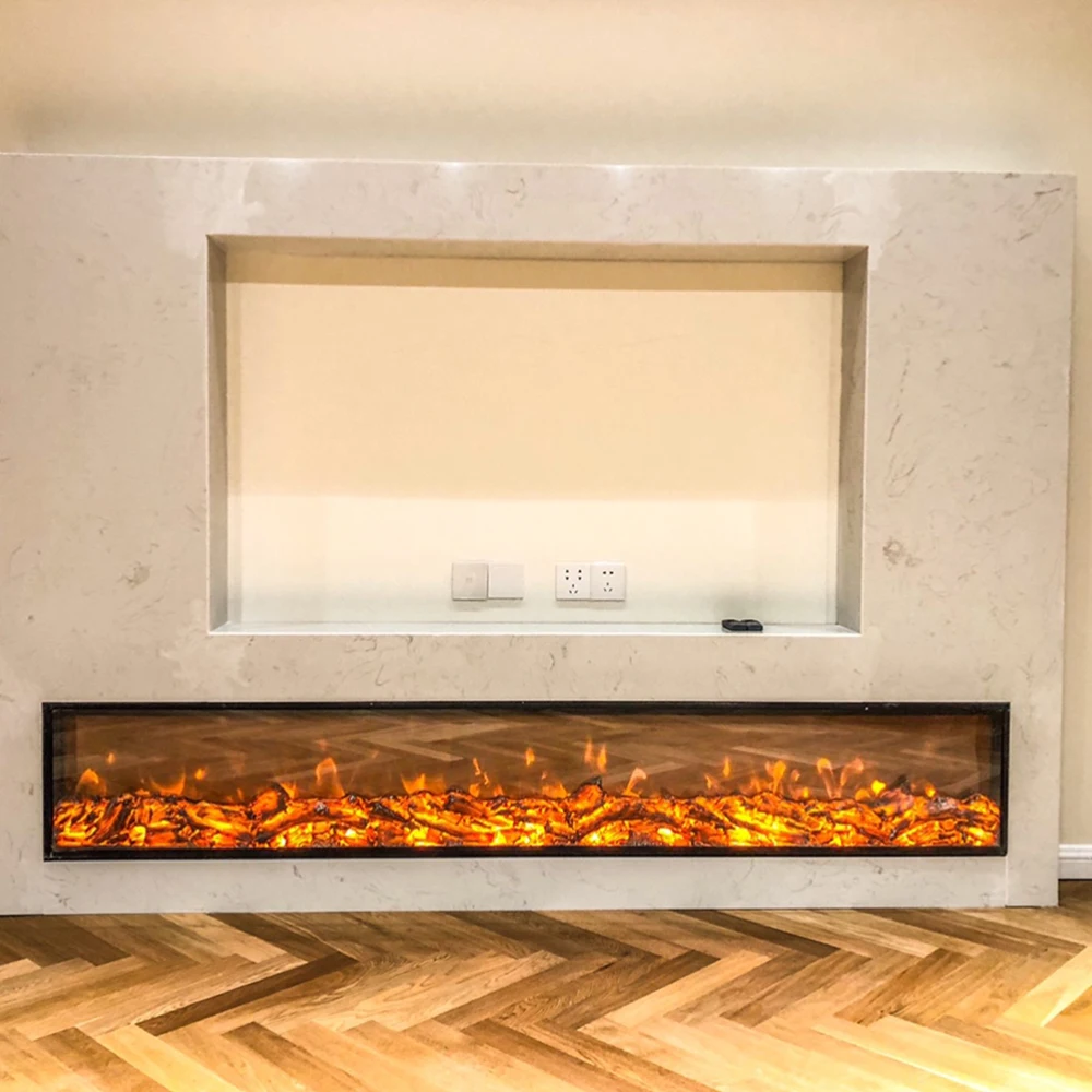 

Электрический камин-вставка 2000 мм с черным LED-дисплеем и эффектом пламени, декоративный, с функцией увлажнения, регулируемым термостатом, класс энергоэффективности