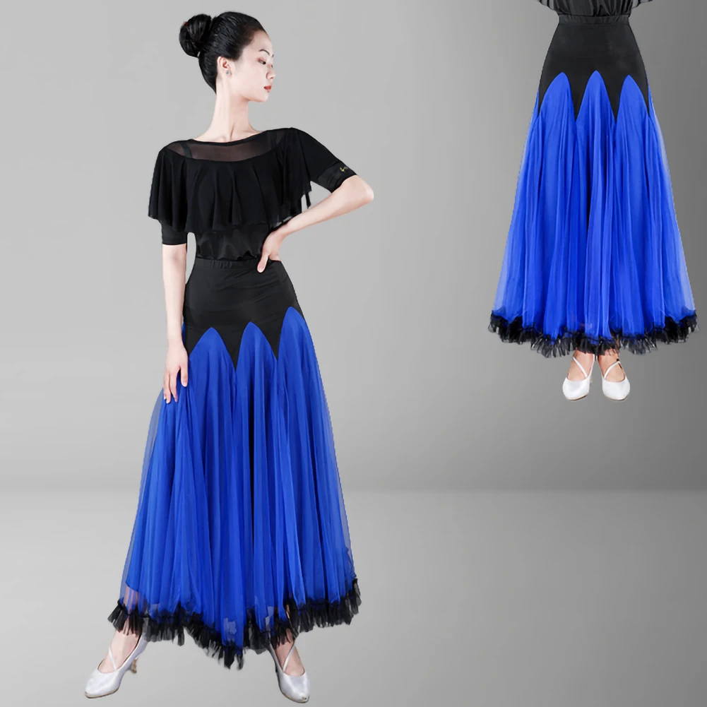 Waltz Skirt Red New Competition Large Skirt Purple Mesh Practice Black Flamenco Midi Skirt Royal Blue Dancing Long Dress