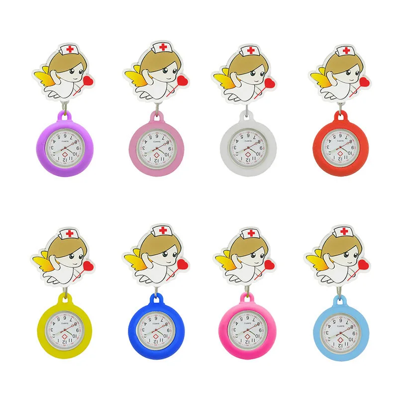 

YiJia Medical Retractable Badge Reel Cartoon Angle Pocket Nurse Watch with Silicone Case