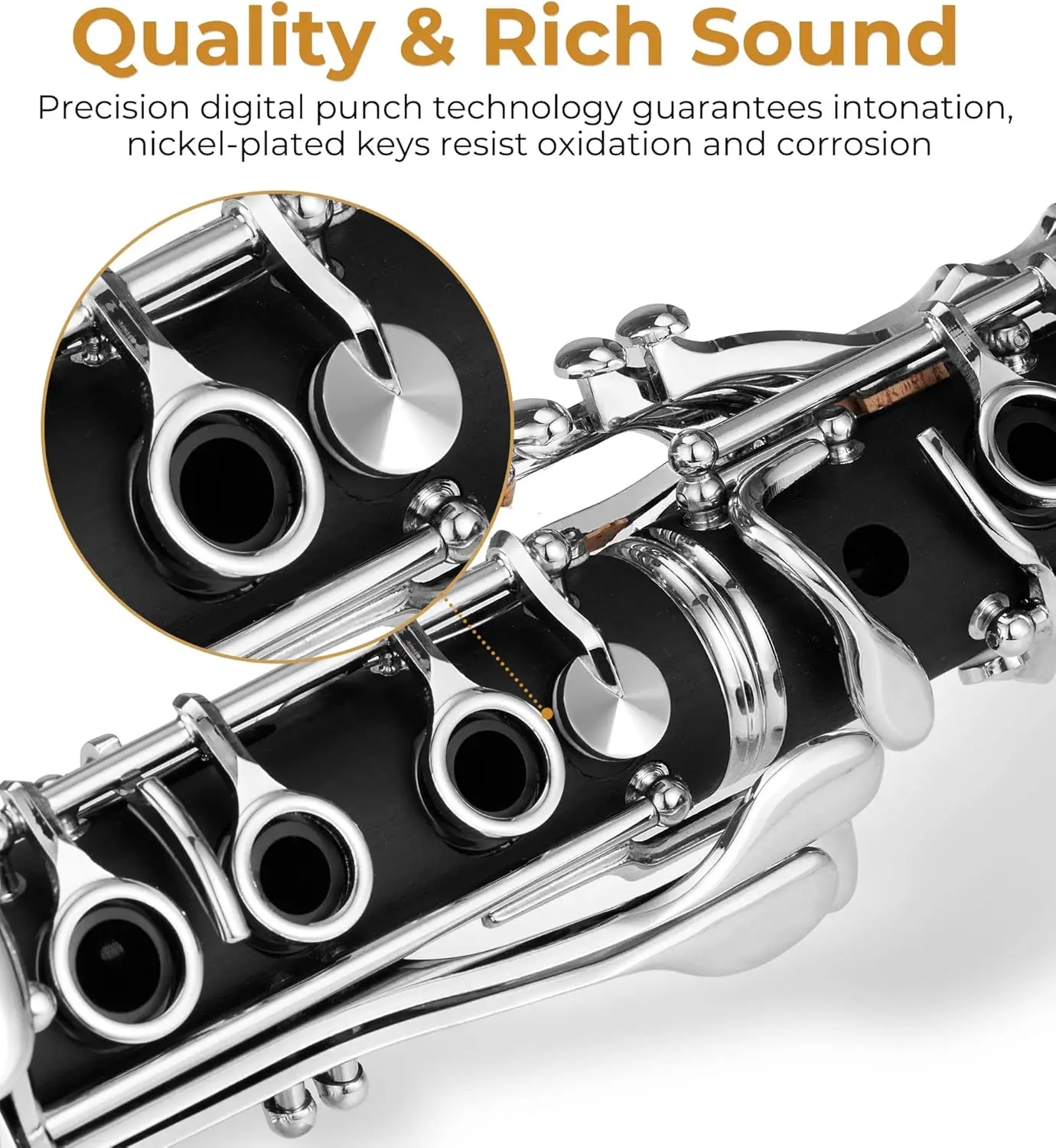 Bb Clarinet Beginner Student Kit with Hard Case, Stand, Cleaning Tools for School Band Orchestra