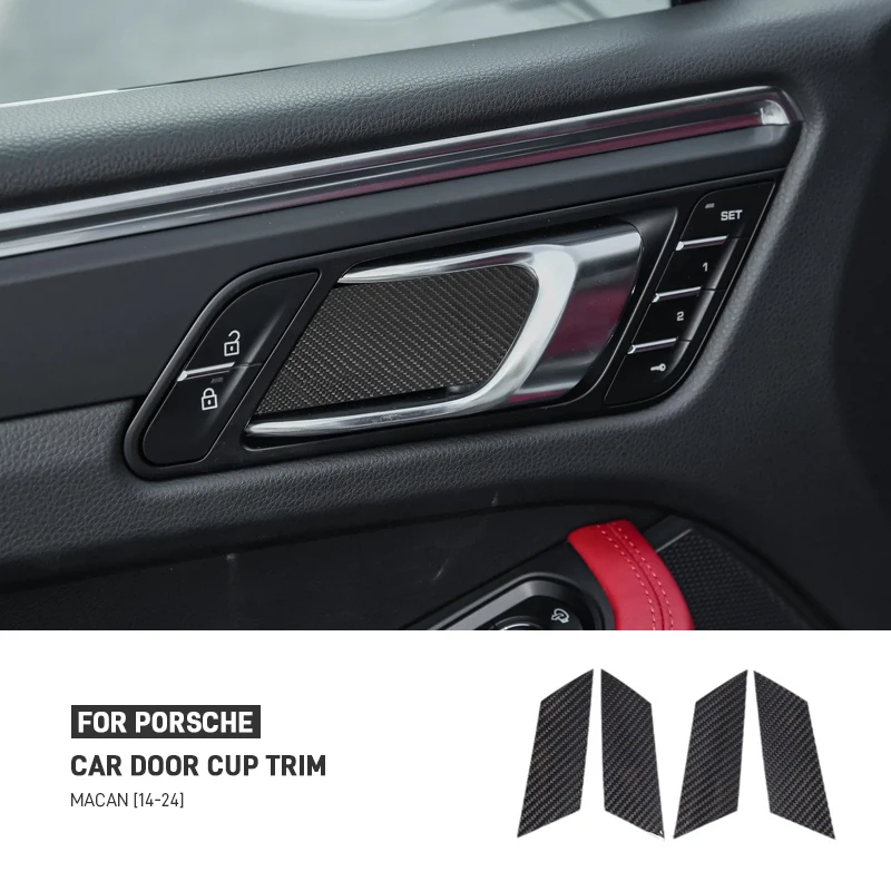 

Real Carbon Fiber Car Inner Door Handle Bowl Trim Cover Decoration Sticker Auto Interior Accessories For Porsche Macan 2014-2024