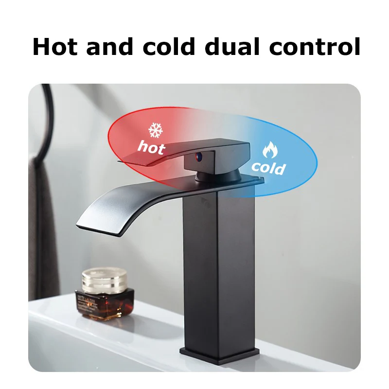 Waterfall Wash Basin Stainless Steel Hot and Cold Dual Faucet High and Low Black Toilet Wash Basin Bathroom Home