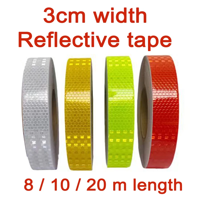 3 cm * 20/10/8/3 m reflektierende Bänder, Reflektoren, Warnband, Nachtsicherheitsaufkleber, weiß, rot, orange, grün, für Fahrrad, Auto