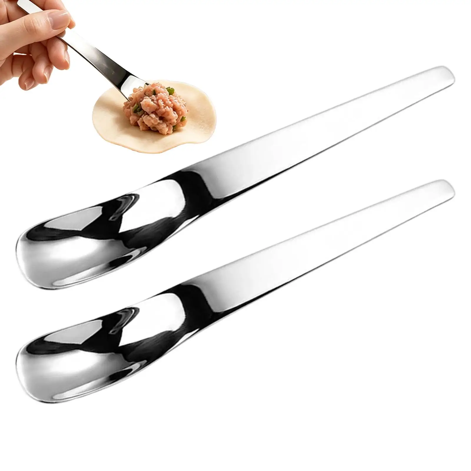 Stainless Steel Long Handle Dessert Spoon 2Pcs Thickened Deep Scoop Durable Tableware Multipurpose Stirring Spoon For Coffee Ice