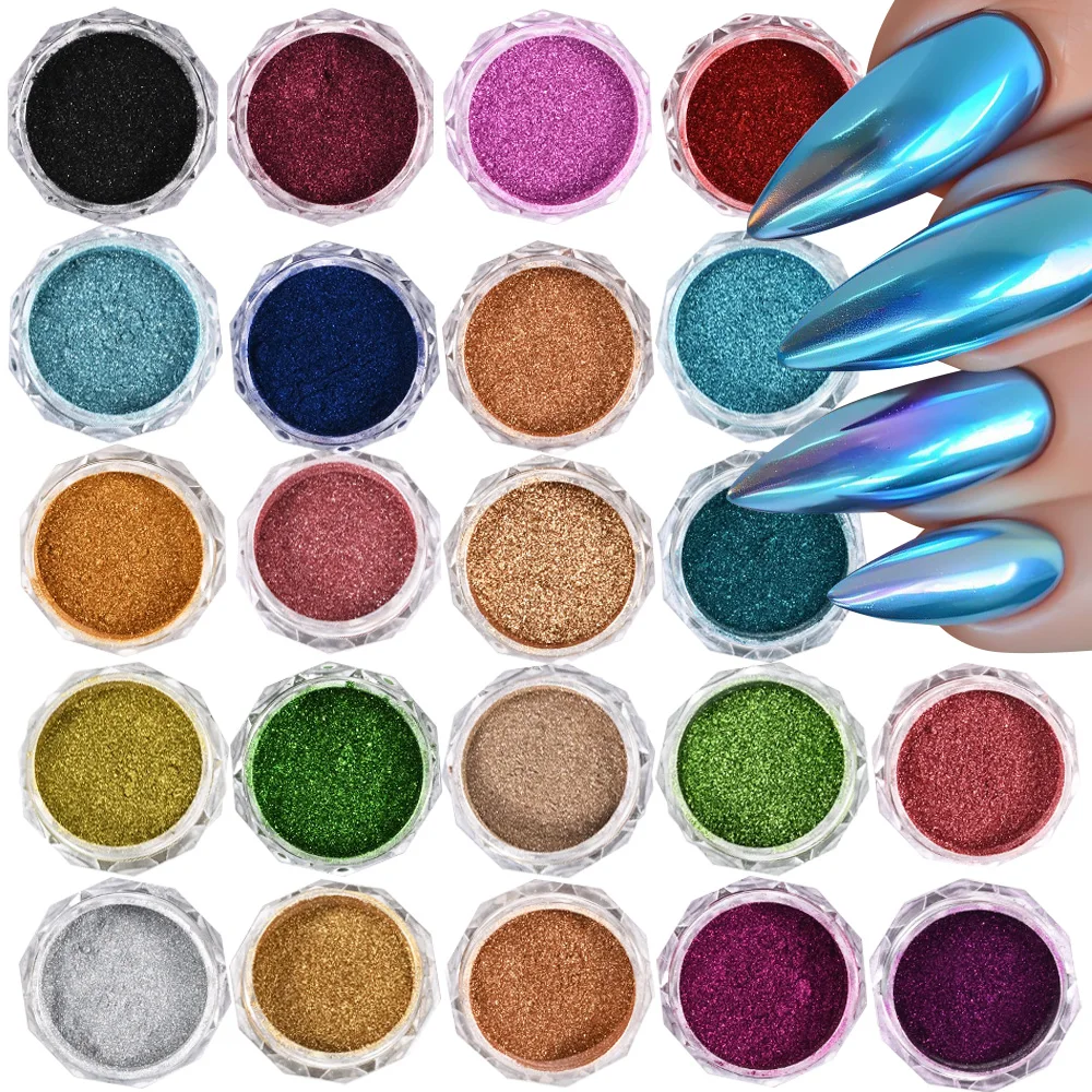 22 pezzi/set specchio metallico polvere cromata glitter per unghie specchio colorato set di pigmenti per polvere cromata accessori per la decorazione del manicure fai da te