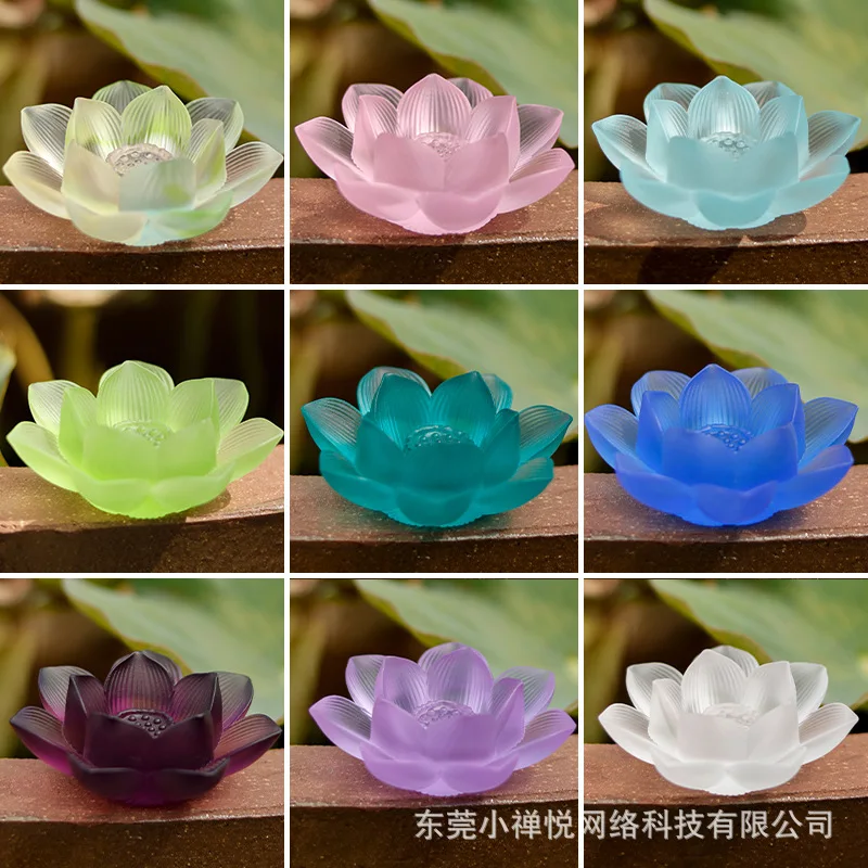 Traditional Hand-fired Real Glass Lotus Holder Zen Retro Incense Supplies Room Decoration Tea Pet Ornament Gift Box