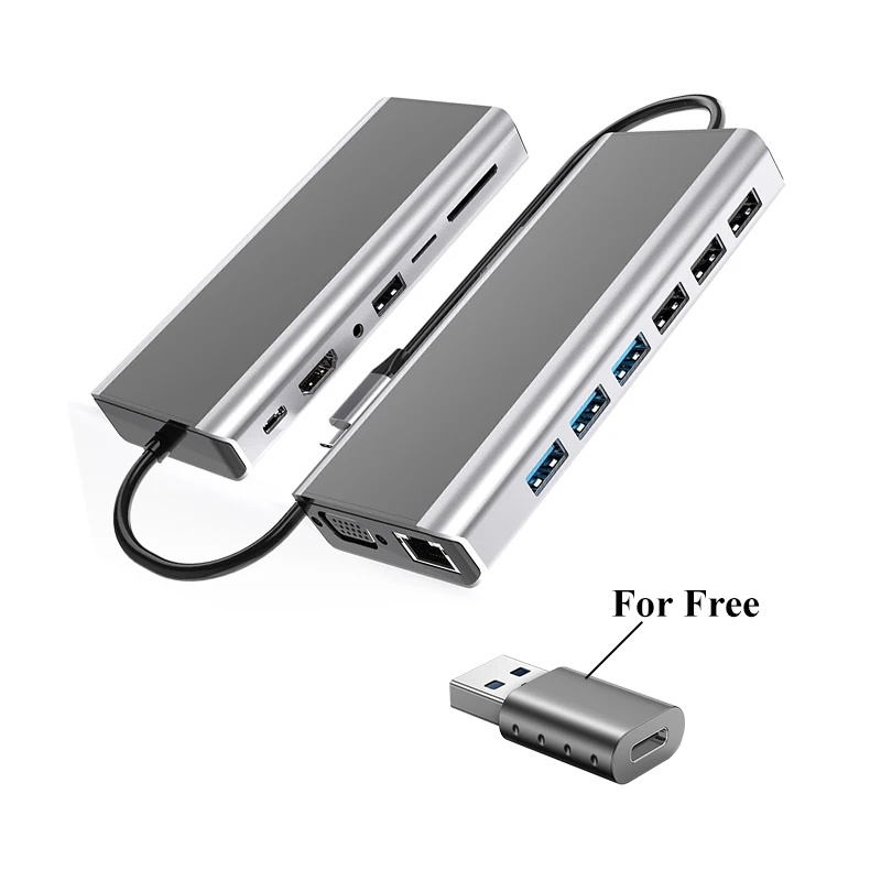 Hot Selling Aluminum Alloy usb-c docking station USB 3.0 SD/TF Card Reader Multiple ports USB C Hub for mackbook