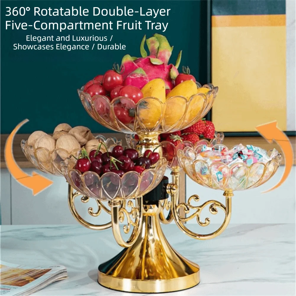 New PET Fruit Bowl with 5 Bowl Rotating Fruit Tray Light Luxury European Style Fruit Plate Stand Office