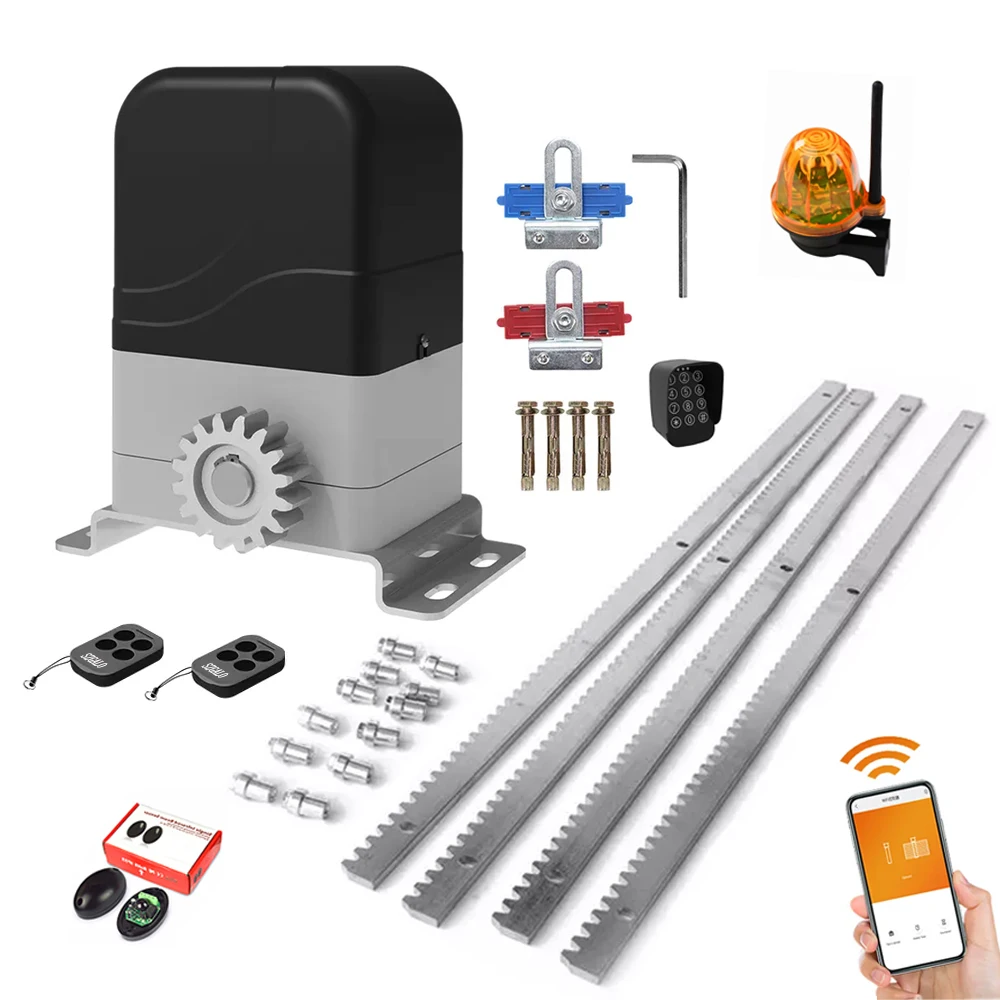 Electric Sliding Gate Opener Kit AC Motor Automatic Gate Door Operators Kit with 4m Steel Rack Infrared Sensor KITS Optional