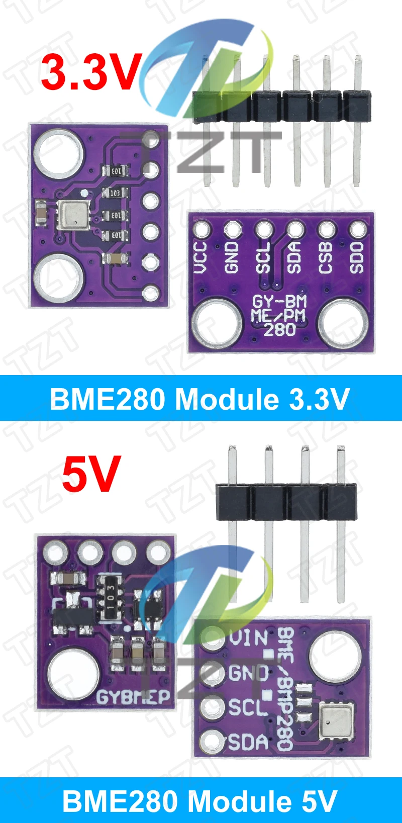 TZT BME280 3,3V 5V Digitale Sensoren Temperatur-Feuchtigkeits-Barometerdruck-Sensormodul I2C SPI 1,8-5V BME280 Sensormodul – Detail 7
