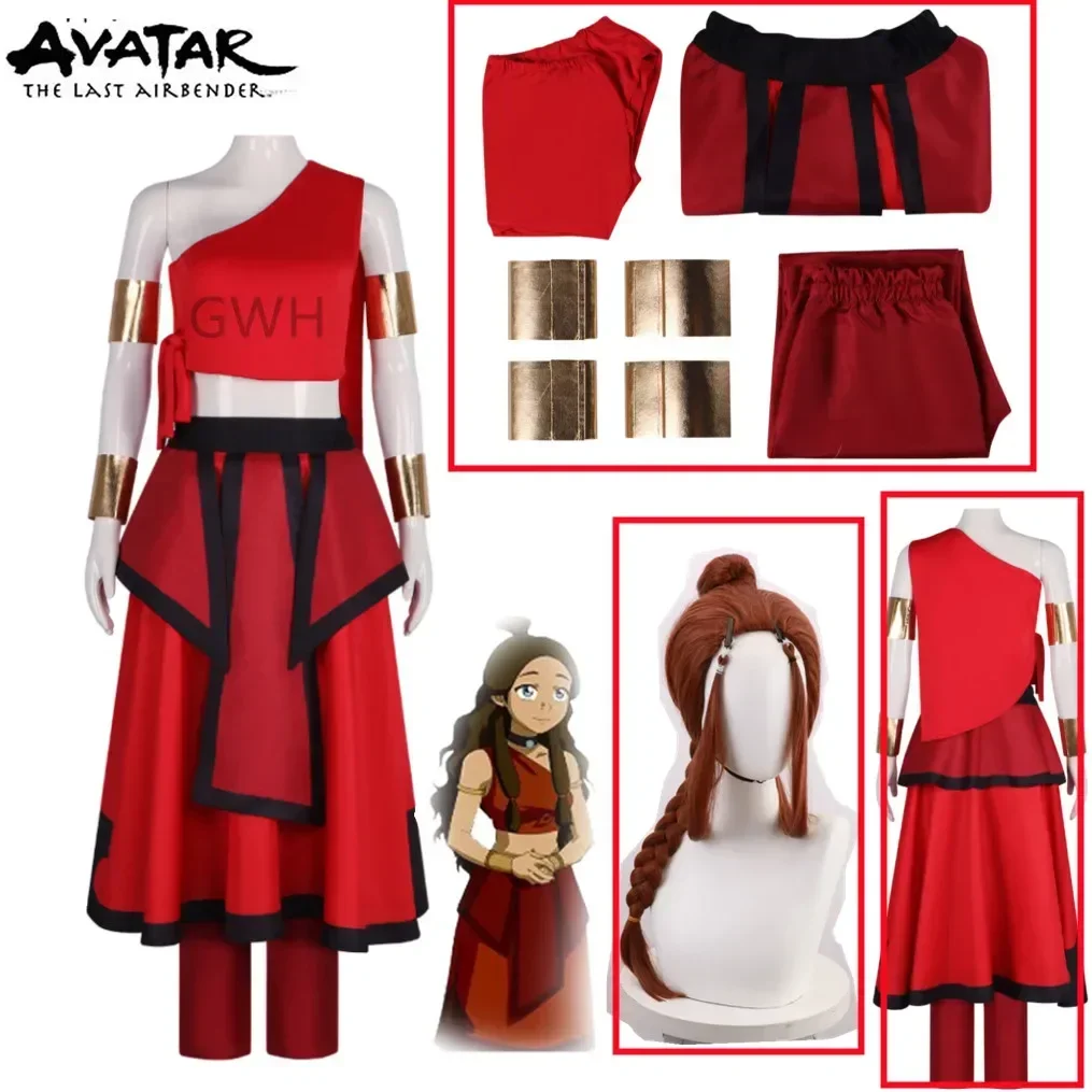 

Anime Avatar the last Airbender Katara Cosplay Costume Women Carnival Halloween Party Fancy Dress Wig