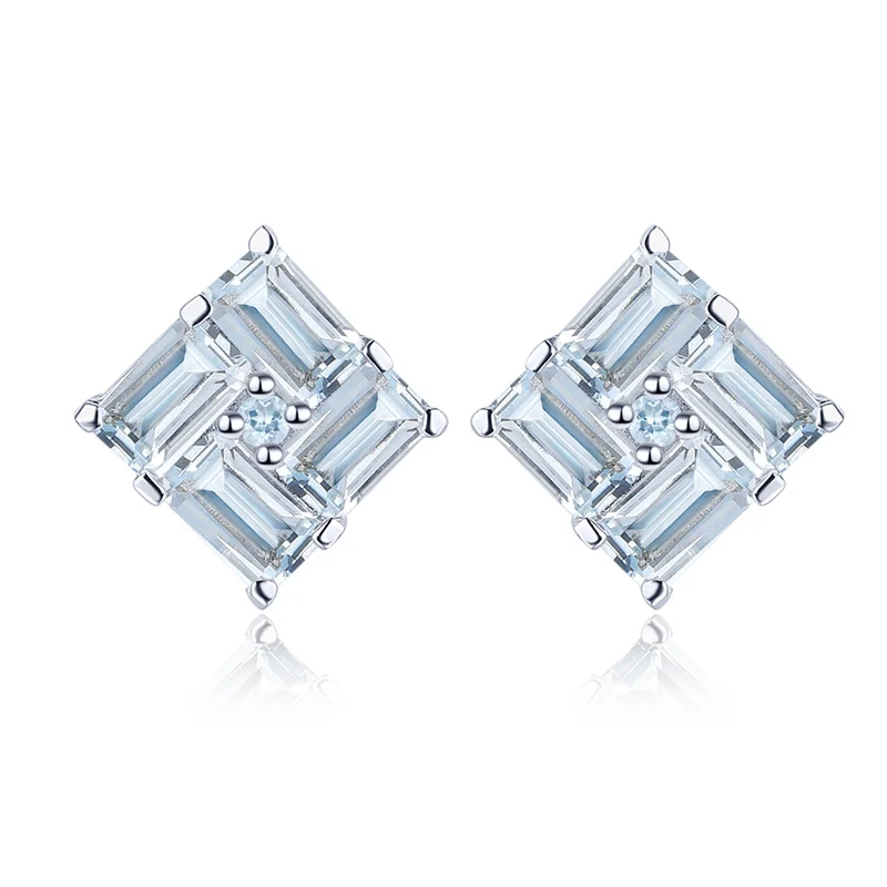 

Stock Clearance Genuine Aquamarine Sterling Silver Stud Earrings 2 Carats Light Blue Gemstone Women Exquisite Style S925 Jewelry