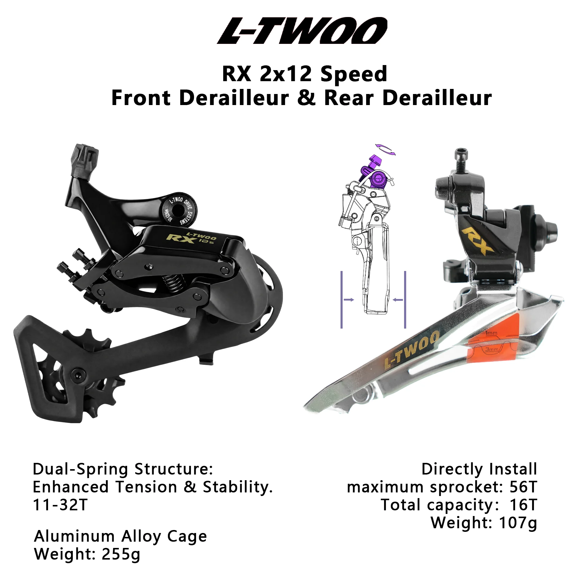 LTWOO RX Disc 2x12 Hydraulic Disc Brake Road Bike Groupset 2x12 Speed ZRACE Crankset Cassette Chain Rotor 24S Bicycle Components - view 3
