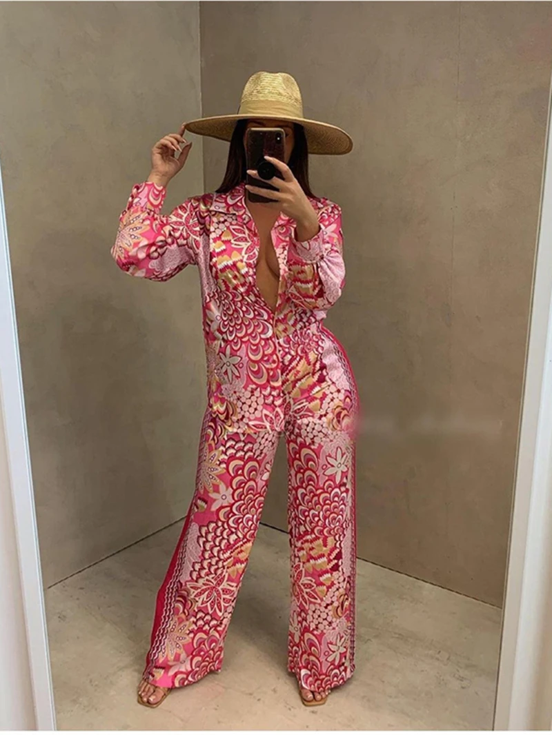 Vintage Paisley Print Tracksuit Women Two 2 Piece Set Outfits Autumn Clothing Button Up Top and Pants Suit Streetwear Woman Sets