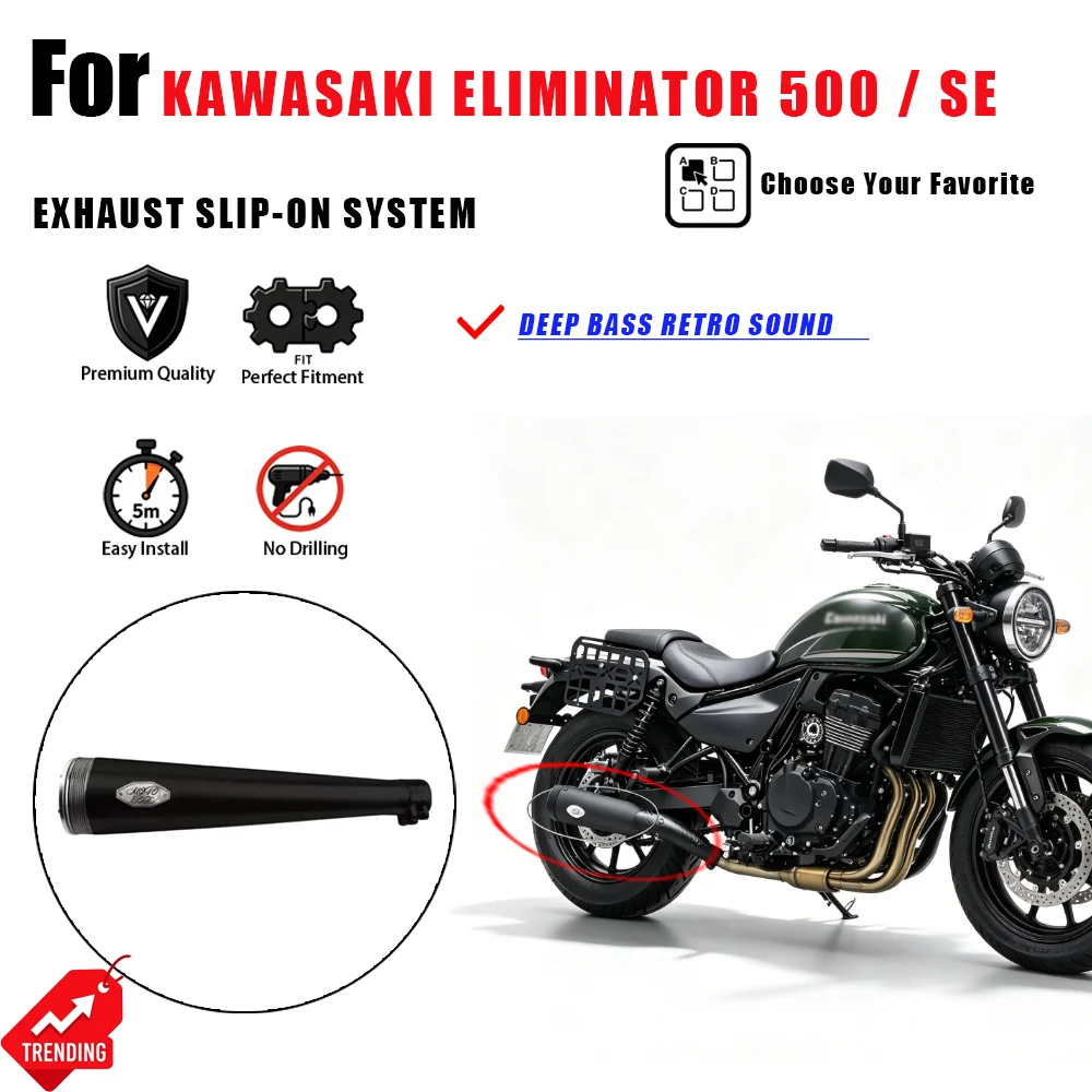 

For Kawasaki Eliminator 500 EL500 Exhaust Pipe Muffler Slip-on Mid Link Pipe Tail Section Retro Sound Accesorios Moto Escape Mot