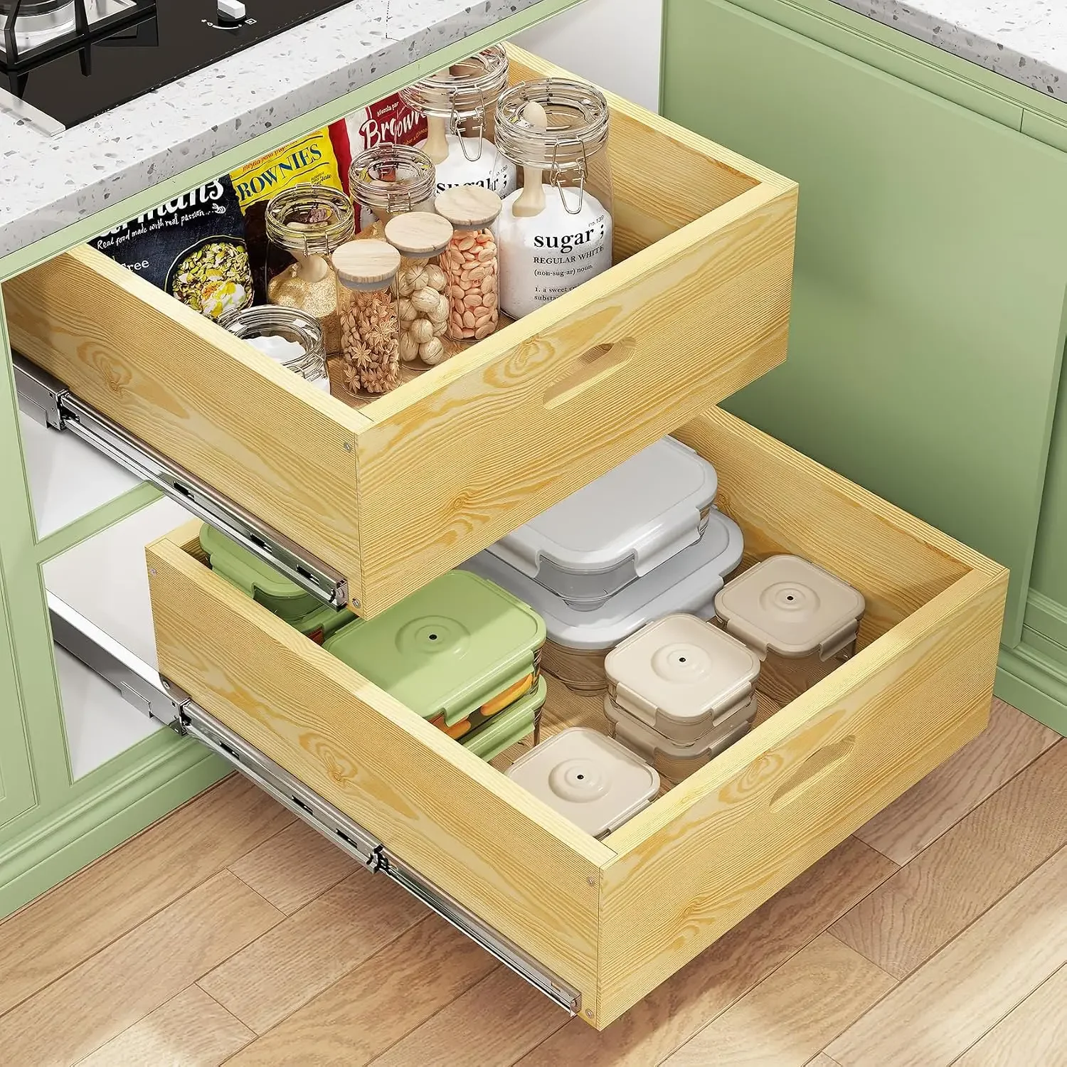 Solid Wood Slide Out Cabinet Shelf Soft Close Full Extension Heavy Duty Kitchen Pantry Closet Storage