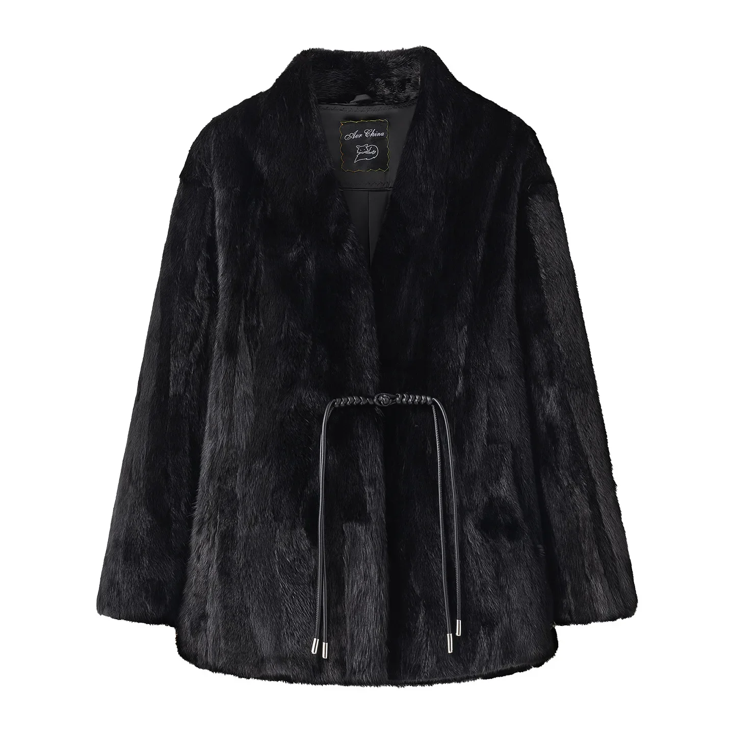 الشتاء نمط جديد الشابات مبطن معطف فرو المنك مع زر الربط منتصف طول تخفيف نمط جلد المنك الحقيقي