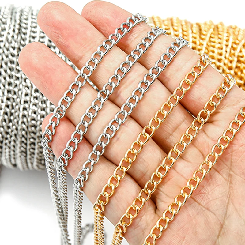 2 metres/strip KC gold/Rhodium Plated Necklace Chain for Jewelry Making Findings DIY Necklace Bracelet Chains Materials Handmade