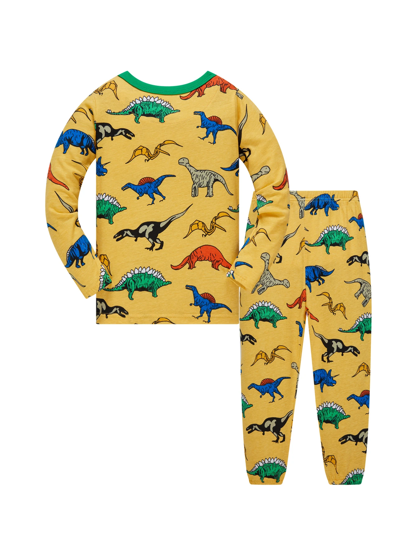 Children's Clothing, 100% Cotton Yellow Full Printed Dinosaur for Comfort Pajamas Set and Sleepwear Set, Boy's 2Ps Home Suit Sui