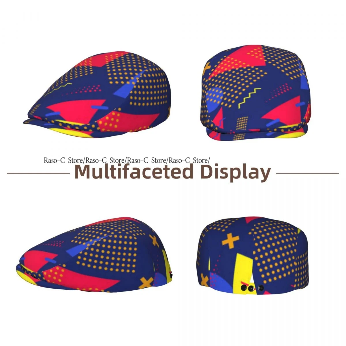 British Gatsby Newsboy Cap For Adults Geometric 80s Vintage Background Flat Peaked Cap Autumn Winter Beret Hat
