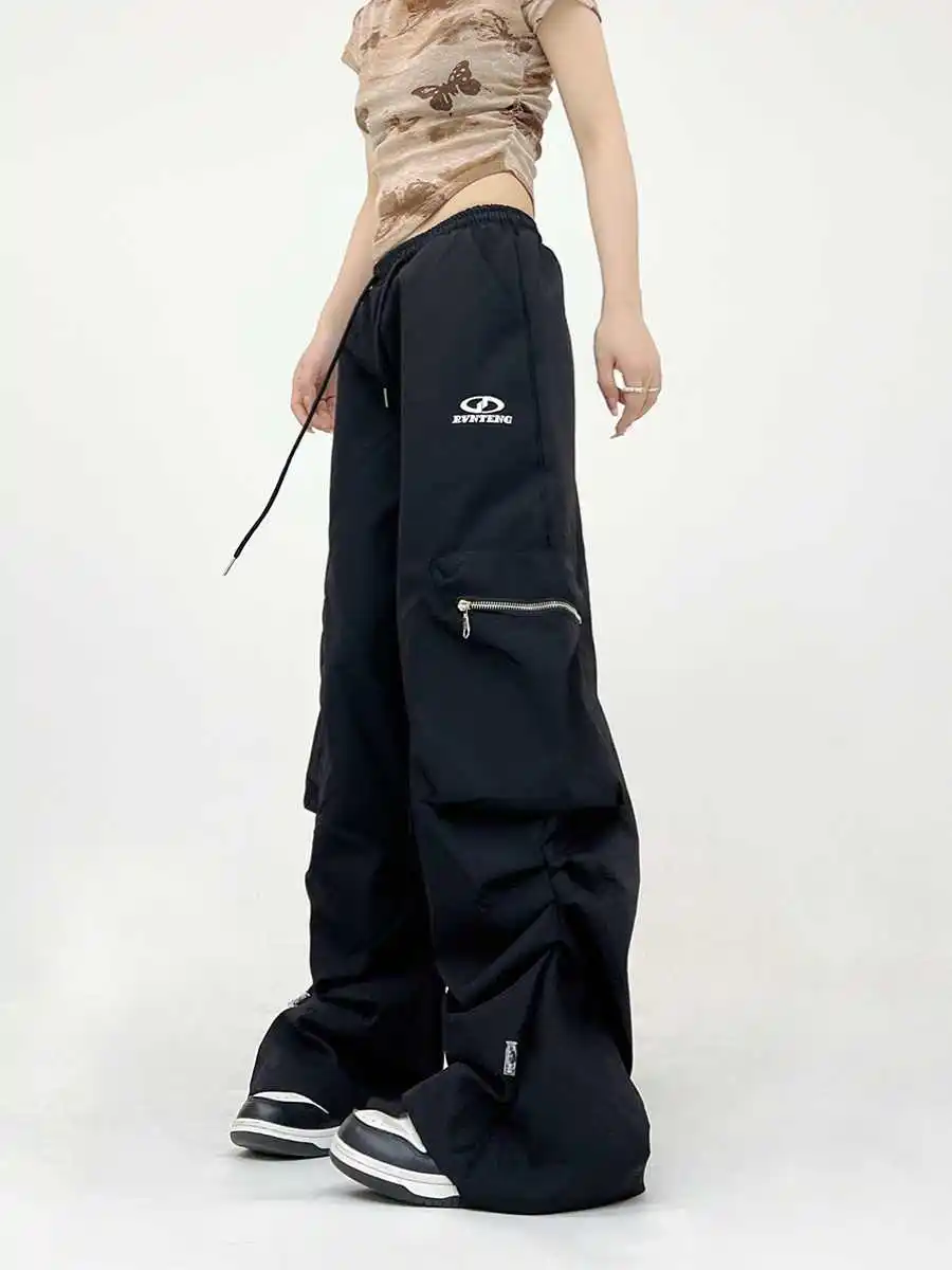 ผู้หญิงสีแดงร่มชูชีพกางเกงBaggy CargoกางเกงHarajuku Oversize Sweatpantsญี่ปุ่น 2000Sสไตล์Y2k Vintageแฟนกางเกง