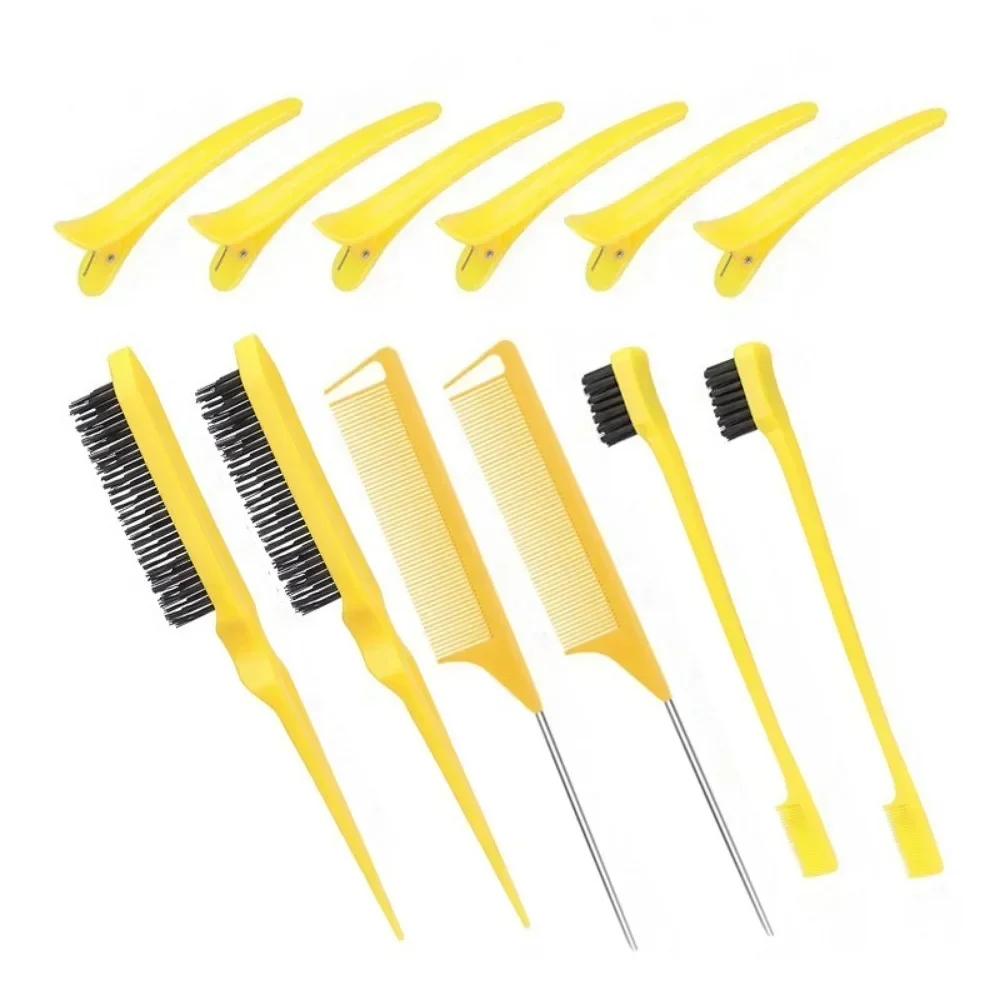 12pcs Double-ended Eyebrow Brush Cross Hair Pick Dye Steel Needle Comb Fixing Tip Tail Clip Hairdressing Fluffy Hairstyling Tool