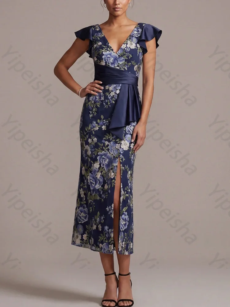 Customized Mermaid Navy V-Neck Sleeveless Mother of The Bride Dresses Sexy Backless Evening Dress High Quality Prom Party Gowns