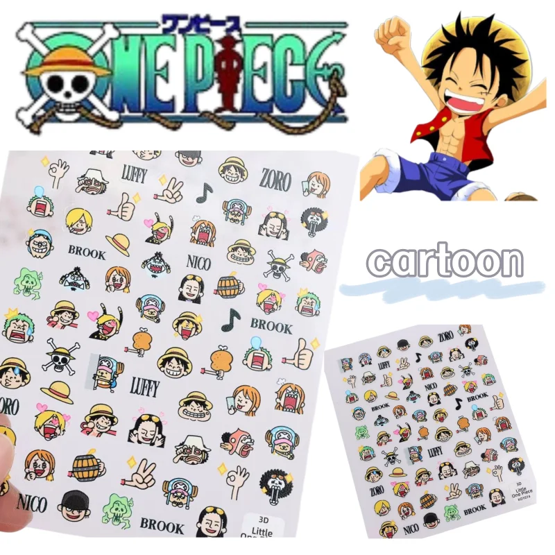 Nuevas pegatinas creativas para uñas con relieve de One Piece, pegatinas de dibujos animados, lindas, de alta calidad, a la moda, con personalidad, pegatinas para cuadernos de estudiantes