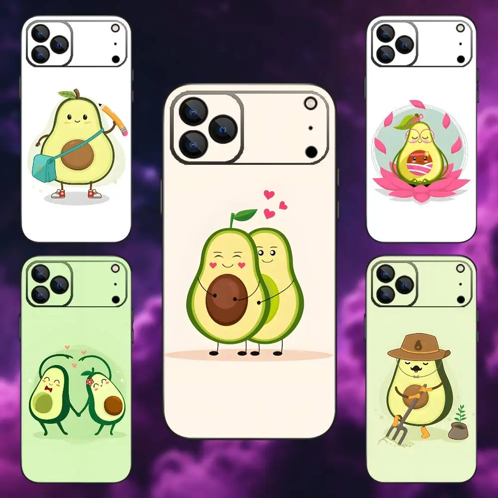 

Cute Cartoon Avocado Phone Case For iPhone 17,16,15,14,13,12,Pro,Max,Plus,E,SE4,Air,Mini Black Soft Box