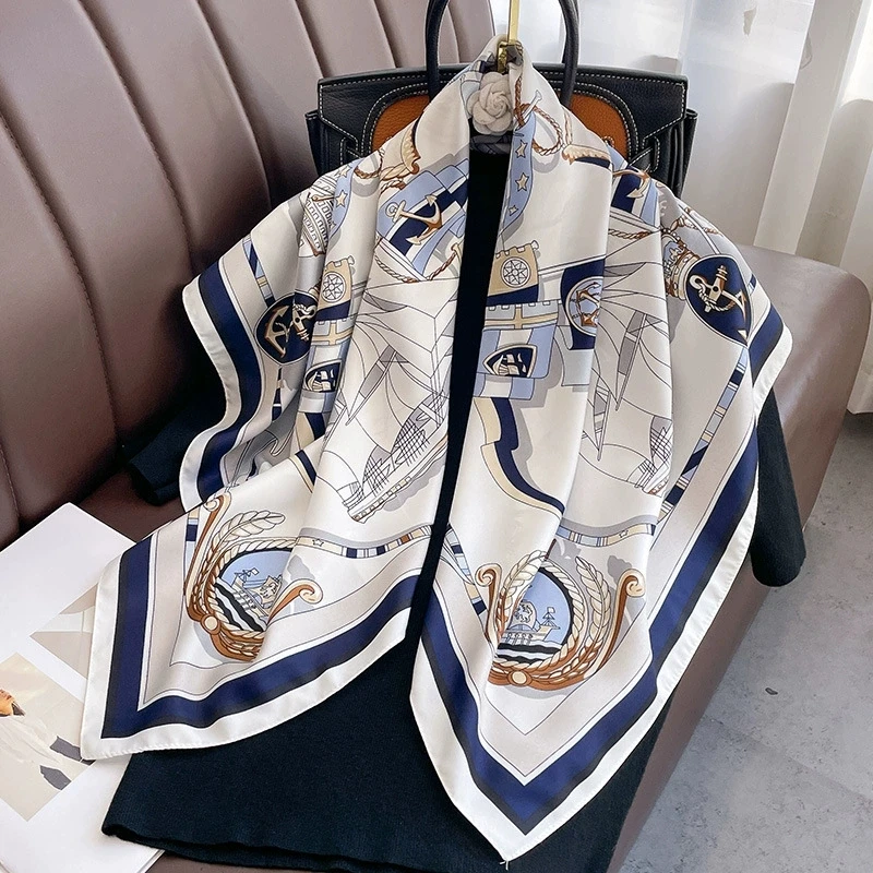 Summer Simulated Silk 90CM Square Scarves Head Echarpe Silk Foulards Femme Wraps Beach Shawls Bandana Lady Hijabs