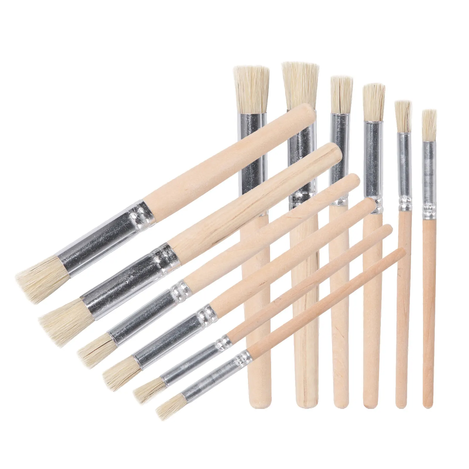 12Pcs Oil Painting Brushes Natural Bristle Wooden Handle Multi-Size Stencil Brush Set for Acrylic Watercolor Furniture Wall
