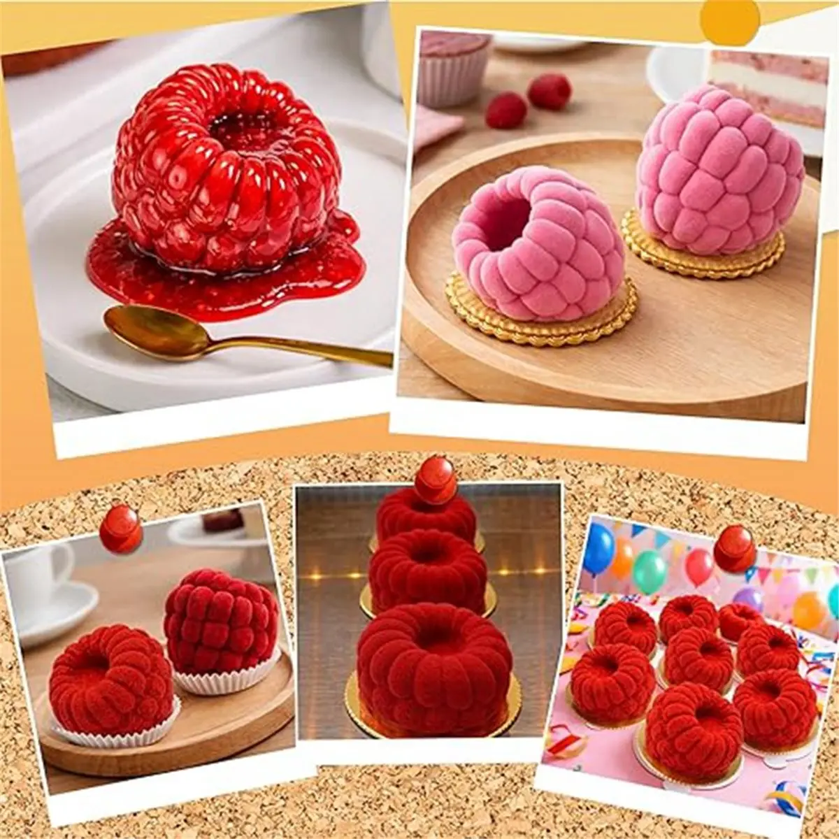 6-Cell Raspberry Design Dessert Decorating Tools French Fruit Mousse Cake Mould Kitchen Bakeware Silicone Chocolate Mold