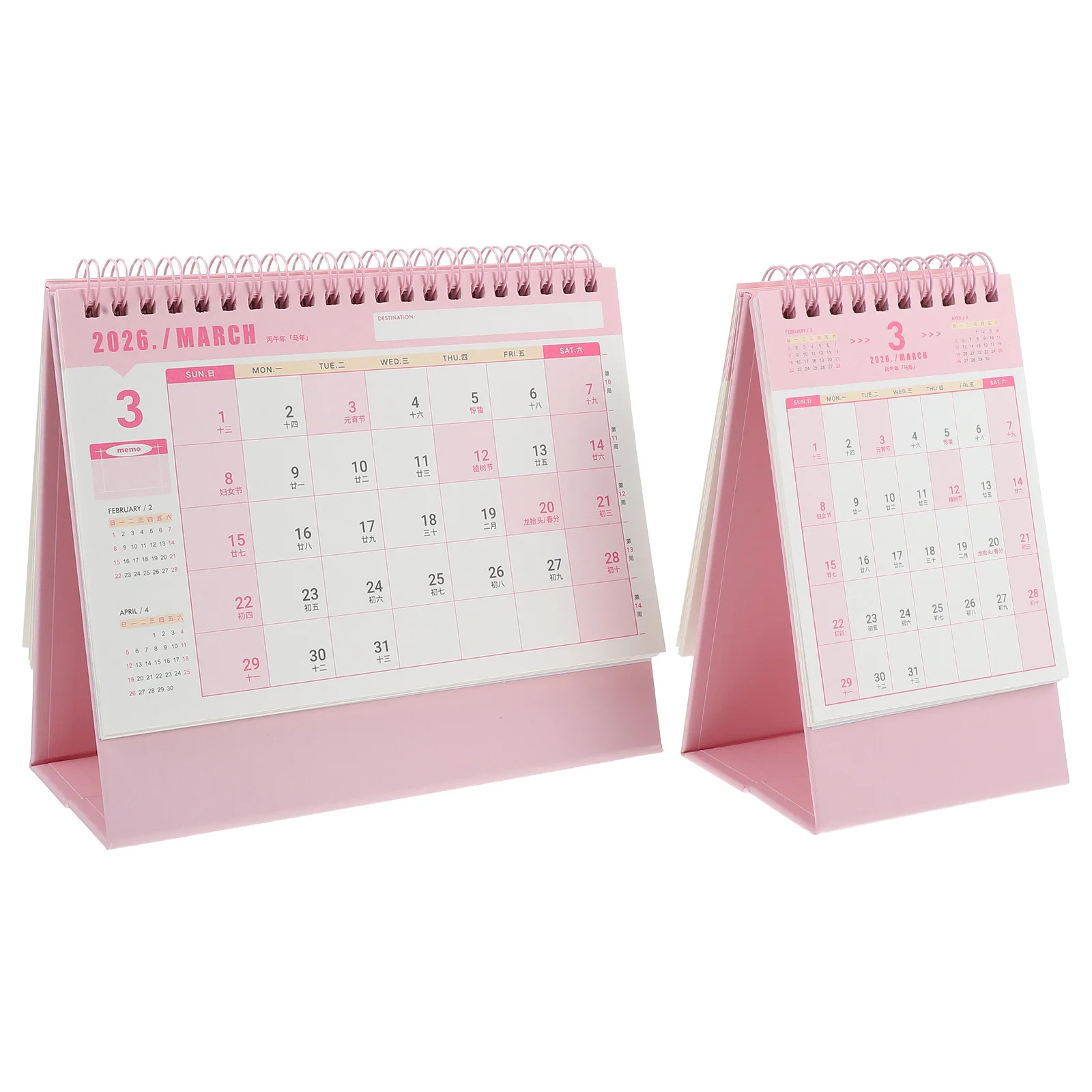 

2Pcs Desk Calendar 2026 Standing Flip Desktop Calendar Pink Daily Planner Office Study Space Organization Office Calendars