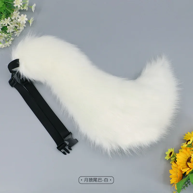 Moon Wolf Tail Kawaii JK Girl Wolf Tail Cosplay Accessories Faux Fur Fox Tail Sexy Halloween Party Cosplay Props Furry Role Play