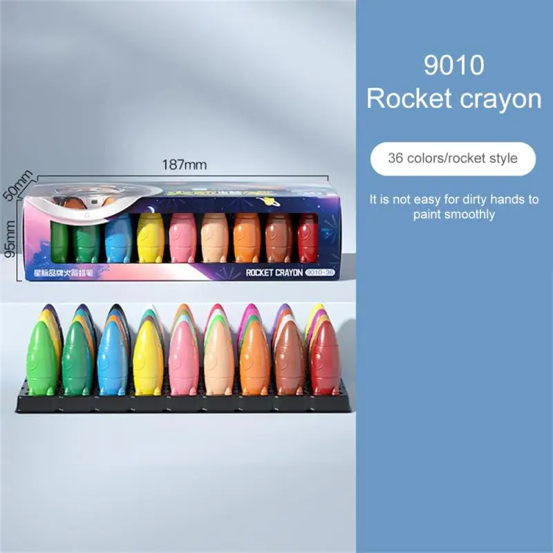 

12-36 Color Set Space Ship Rocket Shape Non-Toxic Wax Crayon Graffiti Pen Kids Student Painting Drawing Art Supplies Stationery