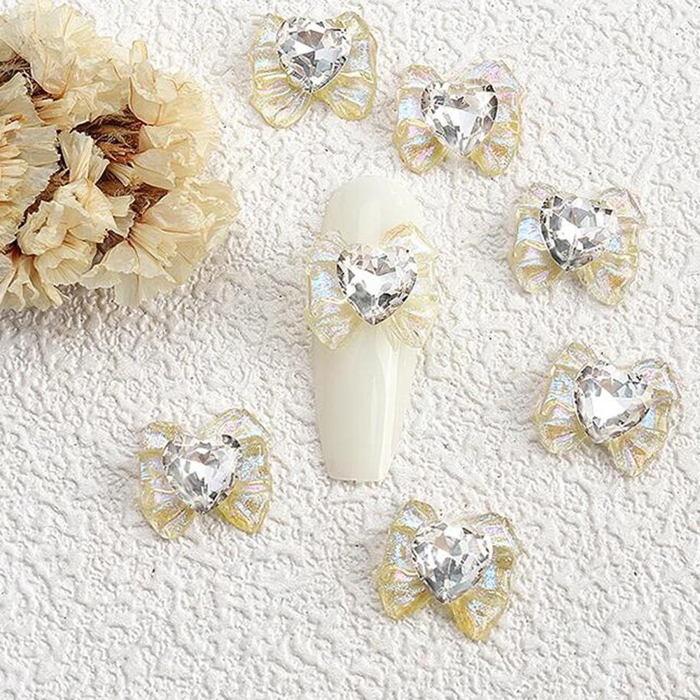 10 قطع أورورا بريق لطيف Bowknot مسمار الفن سحر شفافة لامعة غرامة لامع الحلو القوس مسمار الراين على شكل قلب الماس #4