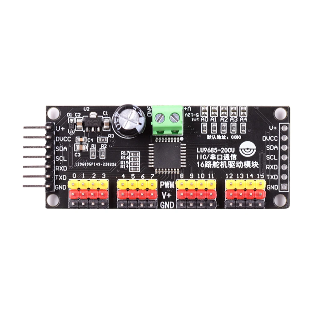 16 Channel 12-bit PWM Servo Motor Driver DC 5-10V LU9685 Driver Board I2C Interface Serial Shield Board Module for Arduino