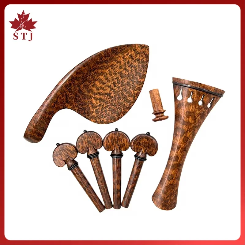1 Set 4/4 Violin Snakewood Letterwood Fiddle Viola Cello Tailpiece+Tuning Pegs+Endpins+Chin Rest/Chin Holder Parts Fitting
