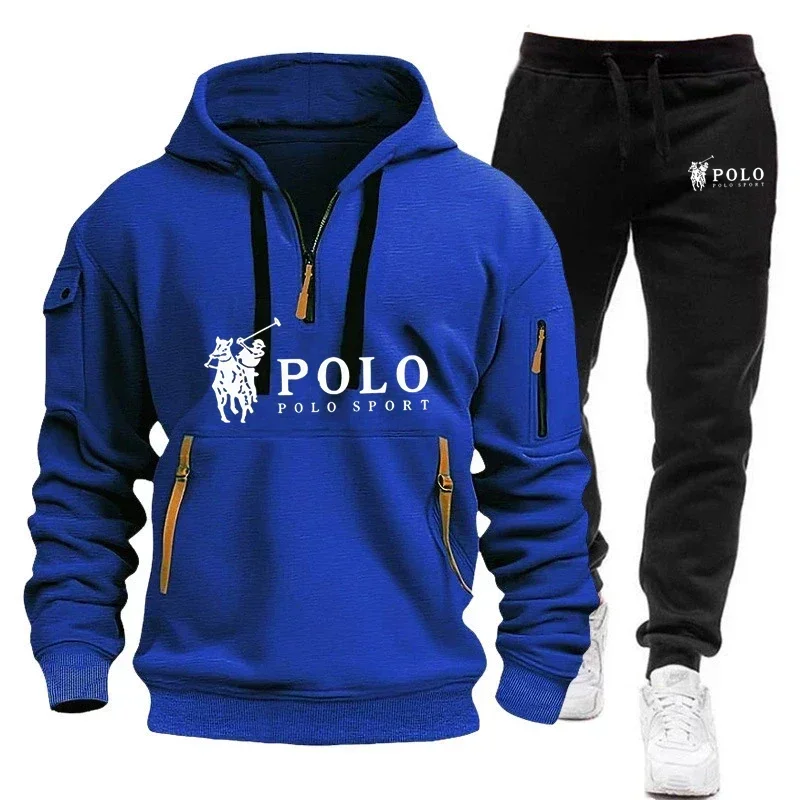 2026 New Men's Casual Wear Fashionable Outdoor Hiking Windproof Warm Men's Hooded Jacket Sports Pants Set Fleece Tracksuit 2 Pie view 6