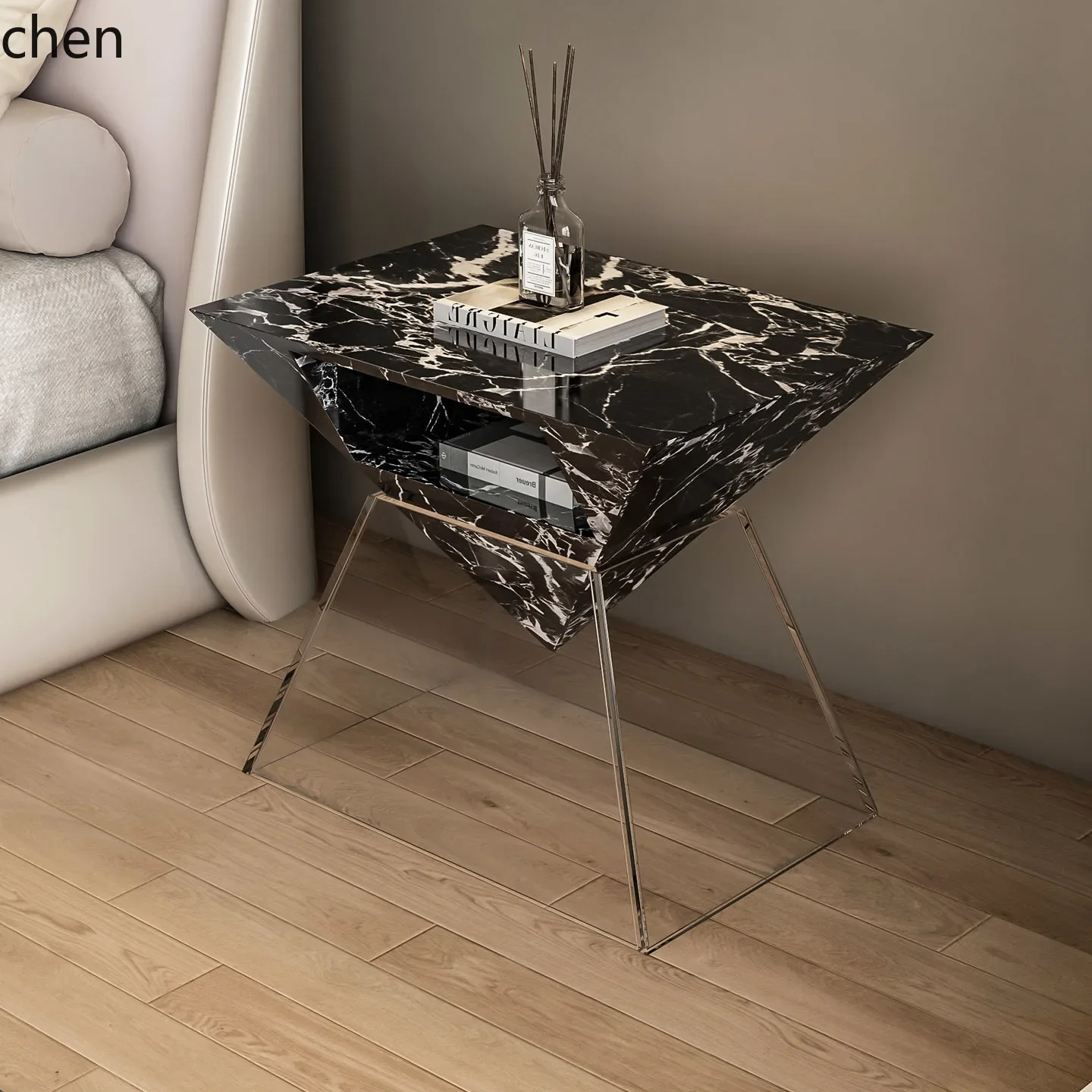 Mesa de cabeceira de luxo leve H5.26, simples, natural, de mármore, de alta qualidade, para quarto principal de villa de luxo.