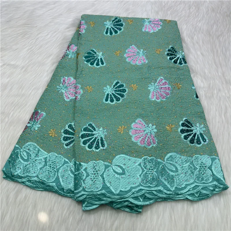 

5-ярдовая тяжелая вышивка бисером, африканская 100% хлопчатобумажная ткань премиум-класса, высокое качество, швейцарская вуаль, кружево, популярный стиль Дубая 27L59502