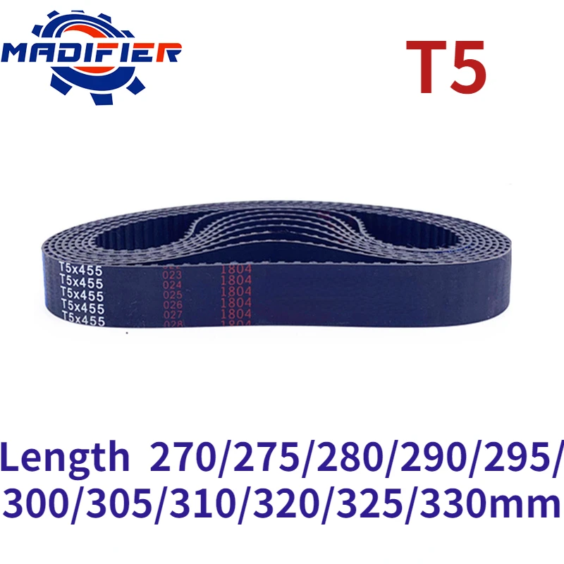 T5 Width 10/15/20/25/30/35/40/45/50mm Closed Loop Rubber Timing Belt Length 270/275/280/290/295/300/305/310/320/325/330mm